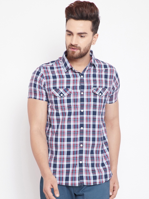 

Canary London Men Navy Blue & Red Slim Fit Checked Casual Shirt