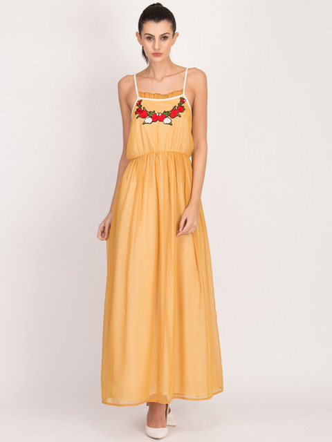 

LA LOFT Women Mustard Yellow Solid Maxi Dress