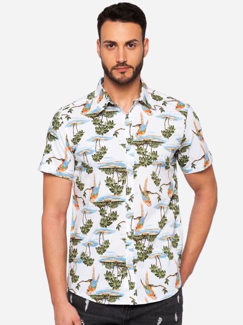 

Nick&Jess Men White & Green Slim Fit Printed Casual Shirt