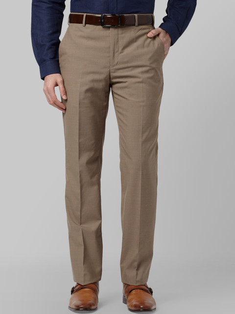 

Park Avenue Men Khaki Regular Fit Self Design Formal Trousers