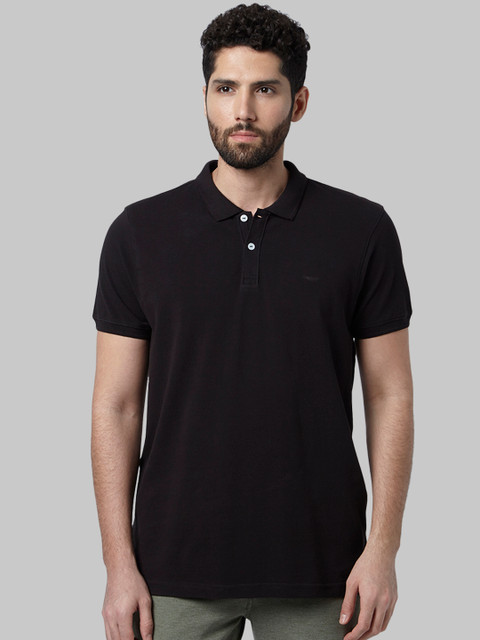 

Park Avenue Men Black Solid Polo Collar T-shirt