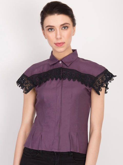 

LA LOFT Women Purple Solid Top