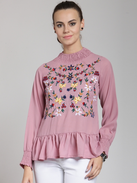 

plusS Women Pink Self Design Peplum Top