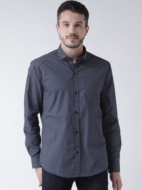

Routeen Men Navy Blue Modern Slim Fit Printed Casual Shirt