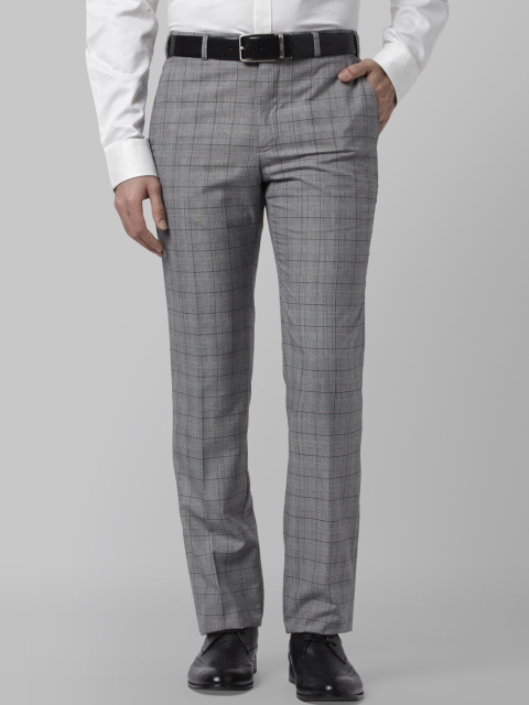 

Park Avenue Men Grey Slim Fit Checked Formal Trousers