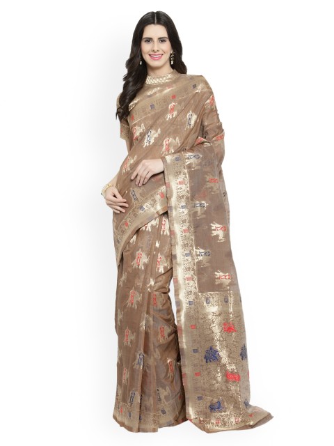 

Shaily Brown & Gold-Toned Pure Silk Woven Design Banarasi Saree
