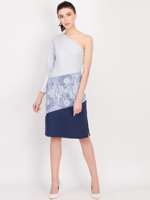 

LA LOFT Women Blue Printed Sheath Dress