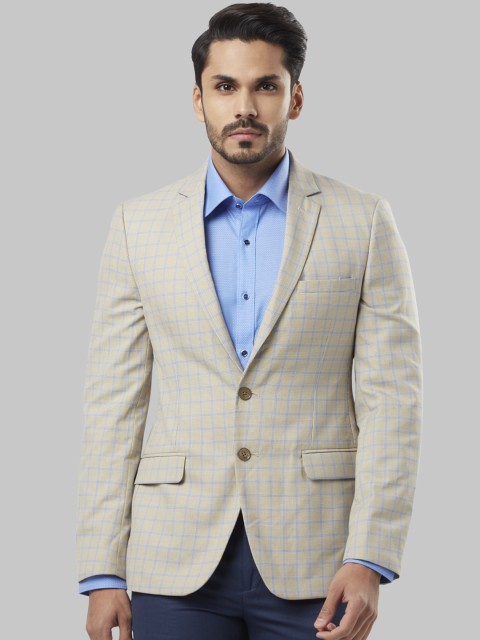 

Raymond Men Khaki & Blue Checked Slim Fit Single-Breasted Formal Blazer