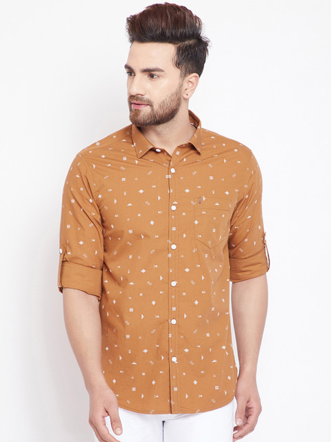 

Canary London Men Rust Brown Slim Fit Printed Casual Shirt