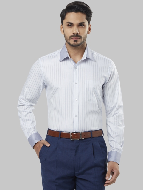 

Raymond Men Grey & Off-White Regular Fit Striped Party Shirt
