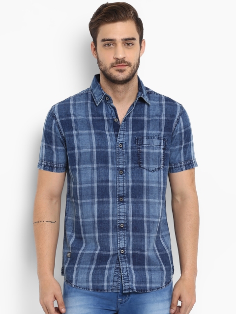 

Mufti Men Blue Slim Fit Checked Casual Shirt