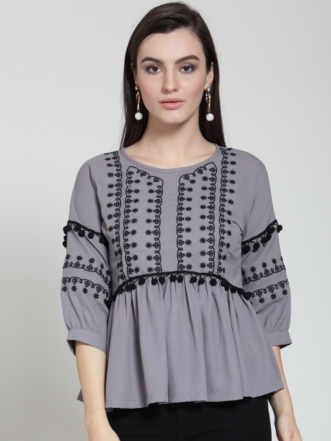 

plusS Women Grey Self Design Empire Top