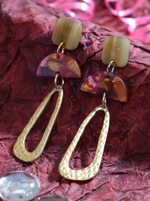 

SASSAFRAS Gold-Plated Contemporary Drop Earrings