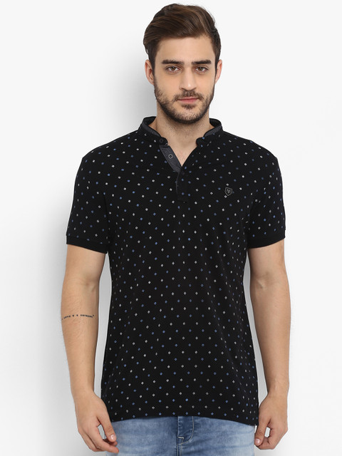 

Mufti Men Black Printed Mandarin Collar T-shirt
