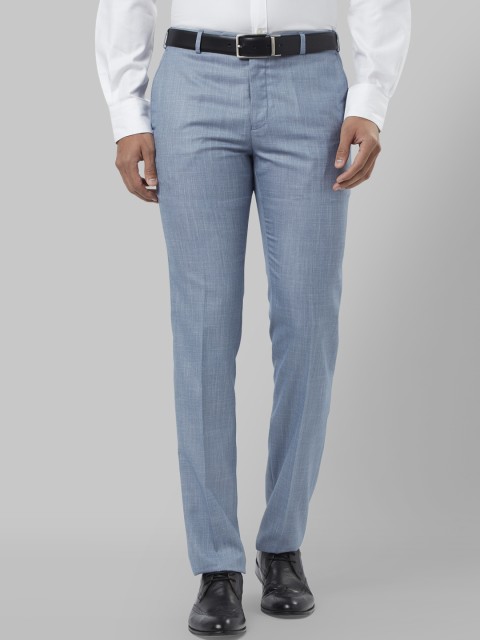 Raymond Men Blue Slim Fit Self Design Formal Trousers