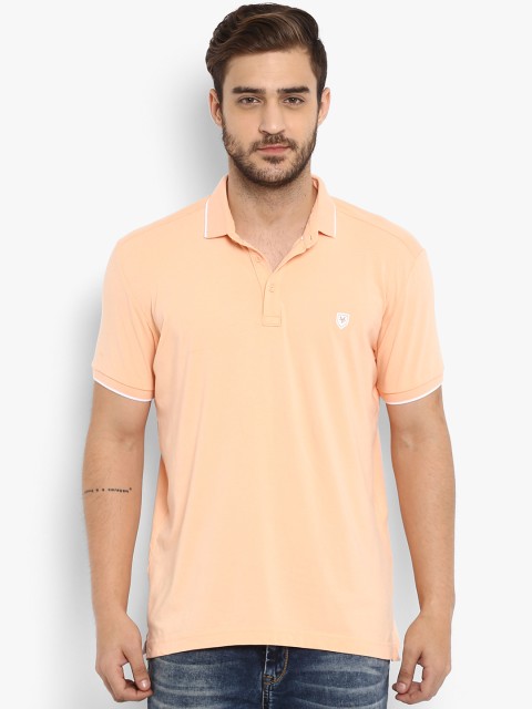 

Mufti Men Peach-Coloured Solid Polo Collar T-shirt