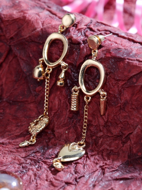 SASSAFRAS Gold-Plated Contemporary Drop Earrings