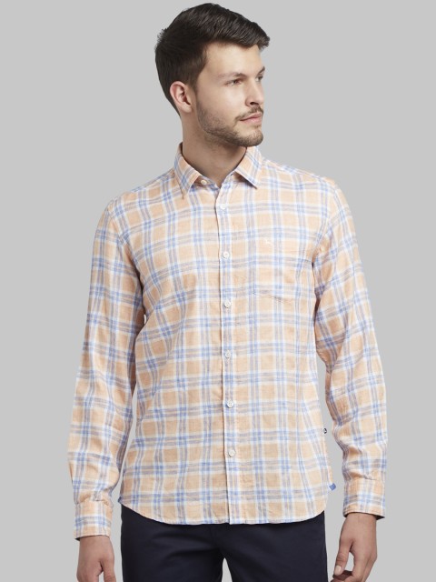 

Parx Men Orange & Blue Slim Fit Checked Casual Shirt