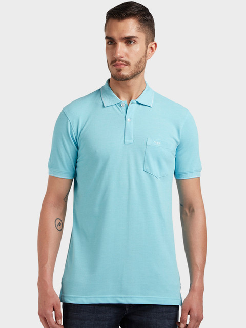 

ColorPlus Men Turquoise Blue Solid Polo Collar T-shirt