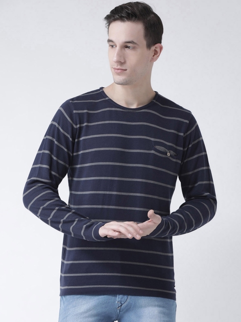 

Club York Men Navy Blue Striped Pullover