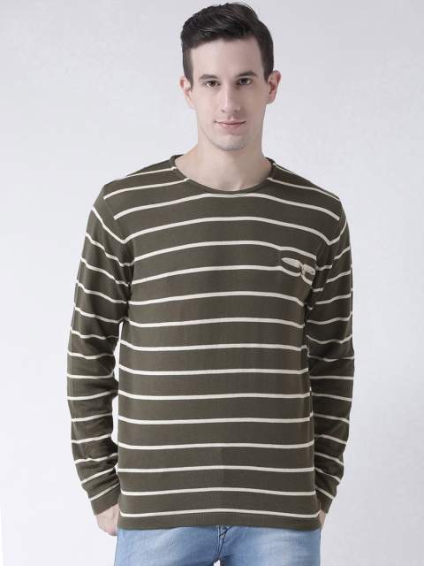 

Club York Men Olive Green Striped Pullover