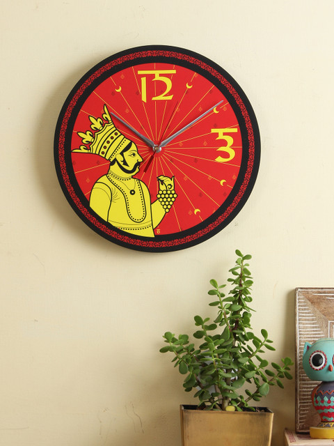 

RANGRAGE Red & Yellow Handcrafted Round Printed Analogue Wall Clock