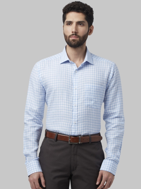 

Park Avenue Men Blue Slim Fit Checked Linen Formal Shirt