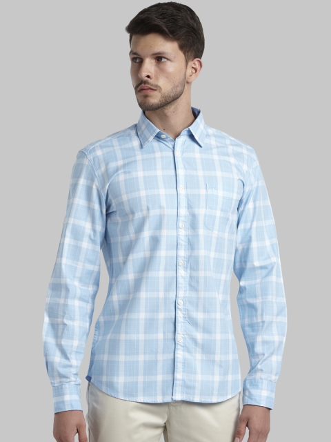 

Parx Men Blue & White Slim Fit Checked Casual Shirt