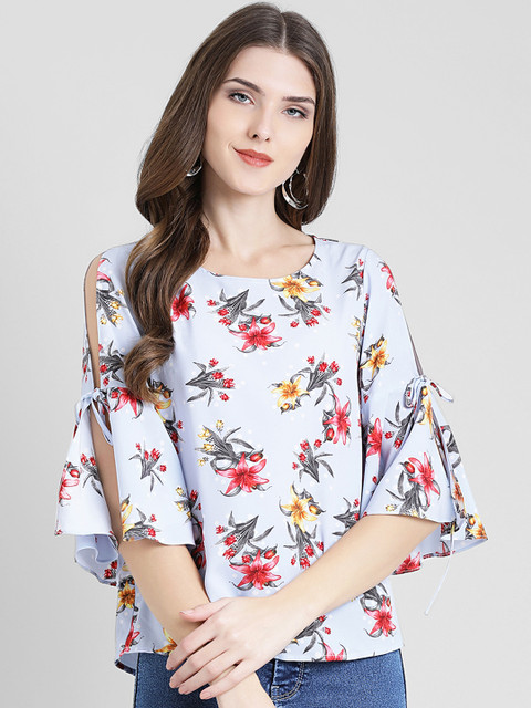 

Zink London Women Blue Printed A-Line Top