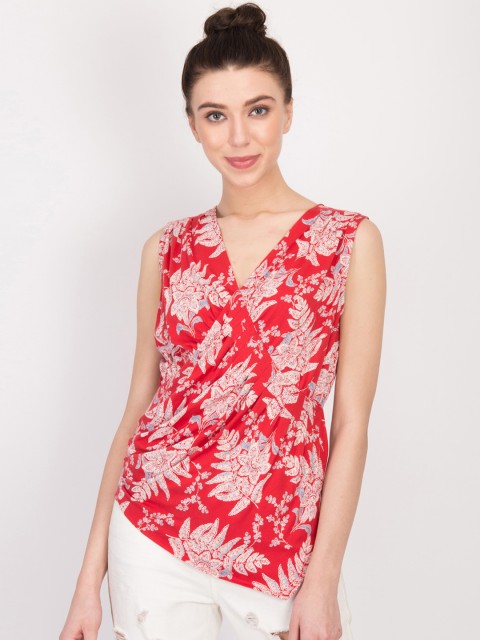 

LA LOFT Women Red Printed Empire Top