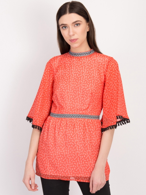 

LA LOFT Orange Self Design Tunic