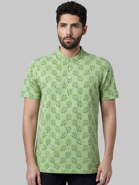 

Park Avenue Men Green Printed Mandarin Collar T-shirt