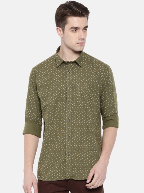 

CP BRO Men Olive Green Slim Fit Printed Casual Shirt