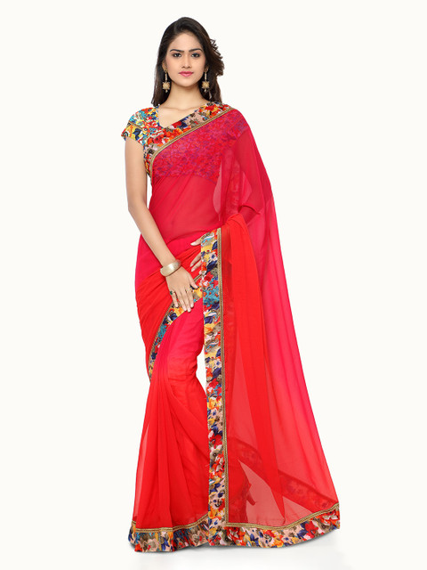 

Silk Bazar Red Printed Poly Georgette Saree