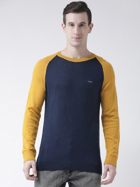 

Club York Men Mustard Yellow & Navy Blue Self Design Pullover