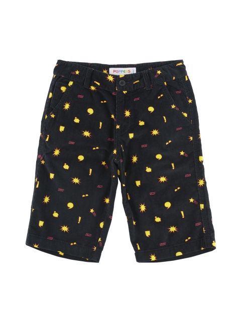 

POPPERS by Pantaloons Boys Black Printed Regular Fit Regular Shorts