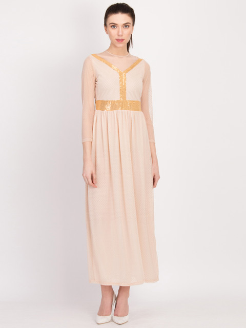 

LA LOFT Women Peach-Coloured Solid Maxi Dress
