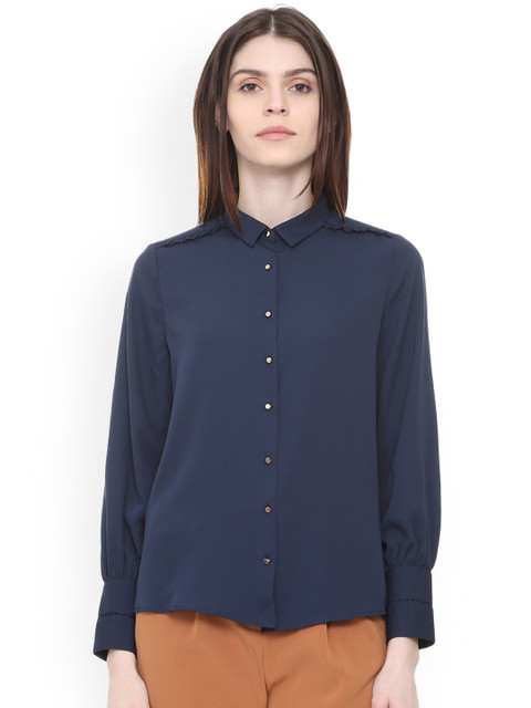 

Van Heusen Woman Navy Blue Regular Fit Solid Casual Shirt