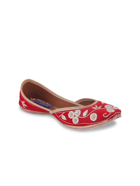

MSC Women Red Solid Leather Mojaris