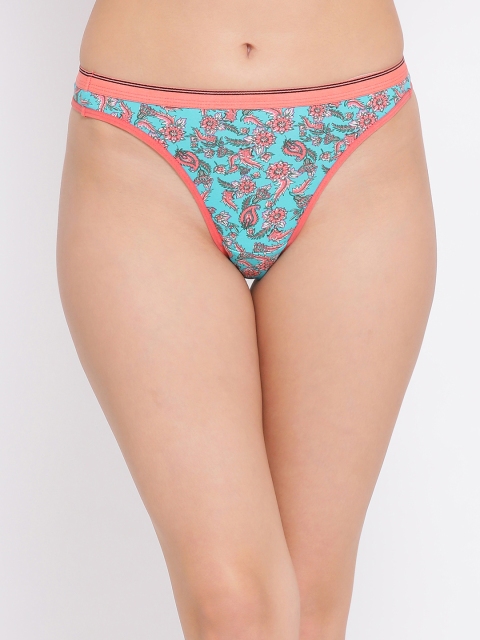 

Clovia Women Blue & Peach-Coloured Printed Thongs PN2922P03XL, Turquoise blue