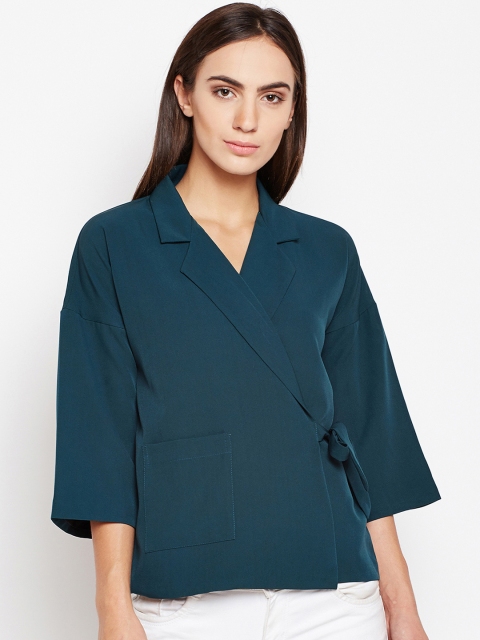 

Nun Women Teal Solid Asymmetric Closure Tailored Jacket