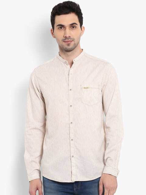 

Mufti Men Beige Slim Fit Striped Casual Shirt