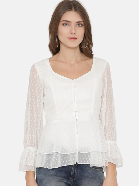 

Yaadleen Women White Self Design Peplum Top