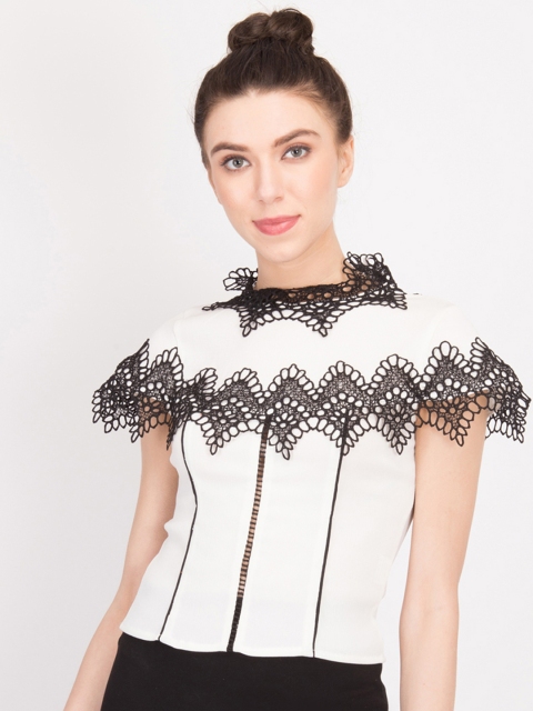 

LA LOFT Women White Self Design Top