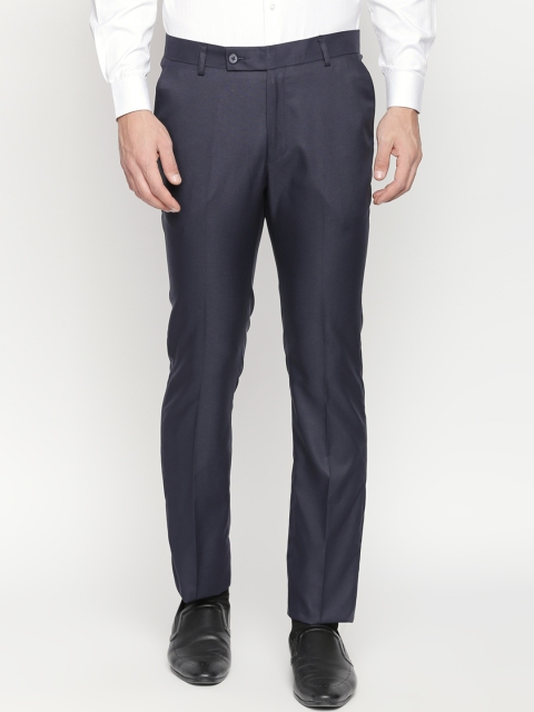Solemio Men Grey Slim Fit Self Design Formal Trousers