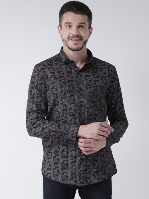 

Routeen Men Charcoal Grey Modern Slim Fit Printed Casual Shirt