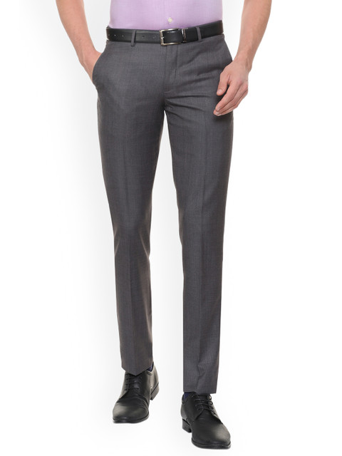 

Louis Philippe Men Grey Slim Fit Self Design Formal Trousers