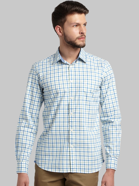 

Parx Men Blue & White Slim Fit Checked Casual Shirt
