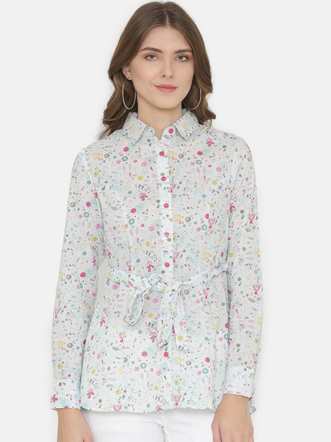 

Yaadleen Women White Printed Shirt Style Top