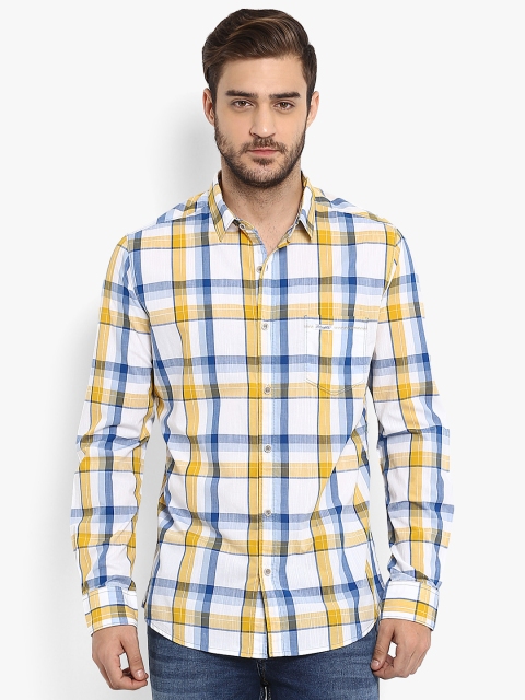 

Mufti Men White & Yellow Slim Fit Checked Casual Shirt